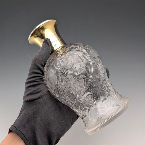 1923 British Antique Pure Silver Lid Perfume Bottle, Glass Perfume Bottle, Goldsmiths & Silversmiths