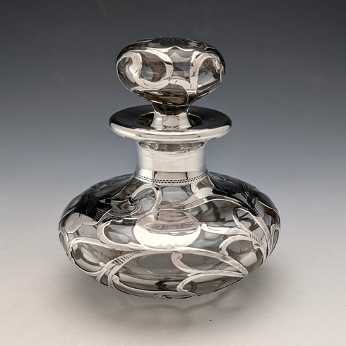 Vintage American silver-overlay perfume bottle, Art Nouveau, by ALVIN