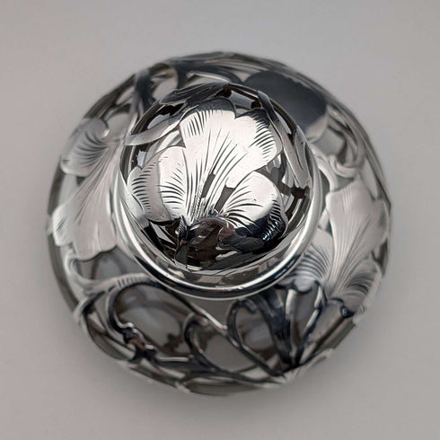 Vintage American silver-overlay perfume bottle, Art Nouveau, by ALVIN