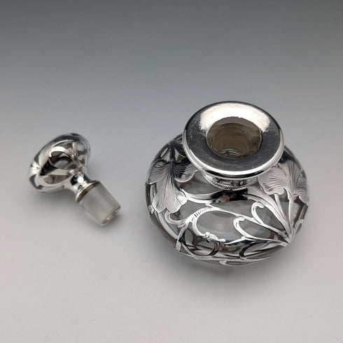Vintage American silver-overlay perfume bottle, Art Nouveau, by ALVIN