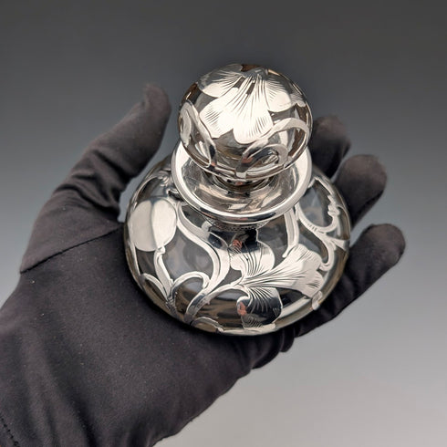 Vintage American silver-overlay perfume bottle, Art Nouveau, by ALVIN