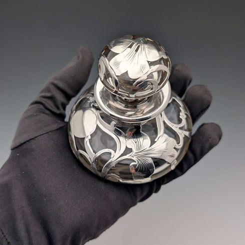Vintage American silver-overlay perfume bottle, Art Nouveau, by ALVIN