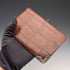 1908 British Antique Sterling Silver Brown Leather Bifold Wallet by Charles Penny Brown