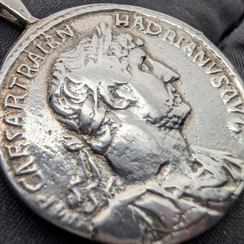 British Vintage Sterling Silver Ancient Roman Coin Replica Pendant with Sterling Silver Necklace, 28g Total