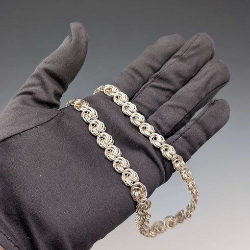 英國復古純銀拜占庭花卉鏈項鍊,42厘米,46克