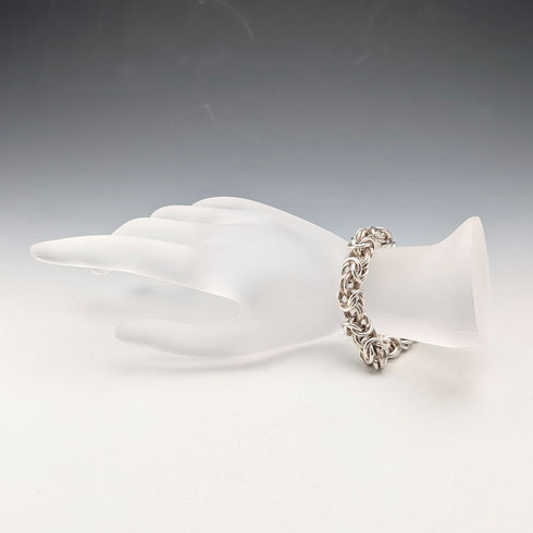 British Vintage Sterling Silver Byzantine Chain Bracelet, 29.5g