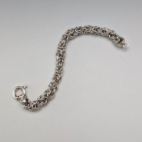 British Vintage Sterling Silver Byzantine Chain Bracelet, 29.5g