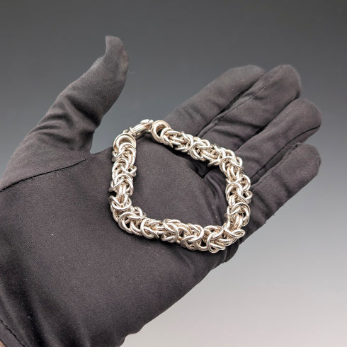 British Vintage Sterling Silver Byzantine Chain Bracelet, 29.5g