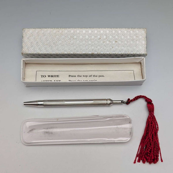 Vintage sterling silver small ballpoint pen in paper box