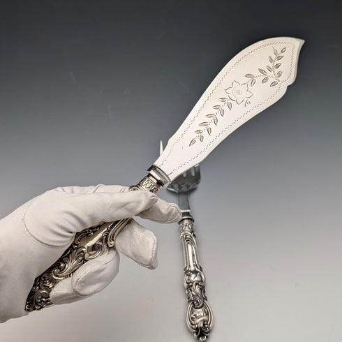 古董英國銀盤魚餐具組(附盒)