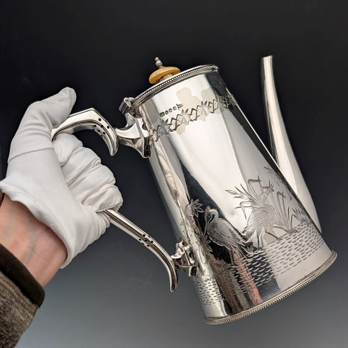 約1903年英國古董日式風格鍍銀咖啡壺,沃克和霍爾