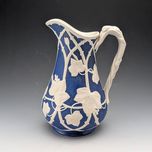 Antique British Parian Ware Water Jug with Grape Relief Decoration