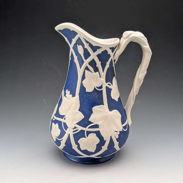 Antique mid-Victorian British ceramic water jug with grape relief decoration