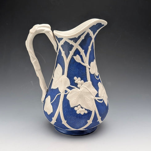 Antique British Parian Ware Water Jug with Grape Relief Decoration