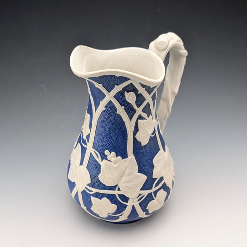 Antique British Parian Ware Water Jug with Grape Relief Decoration