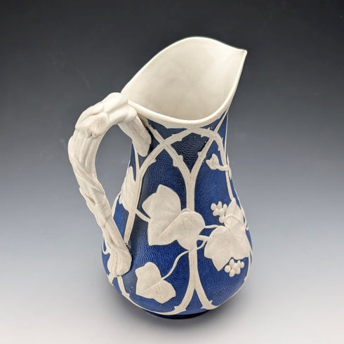 Antique British Parian Ware Water Jug with Grape Relief Decoration