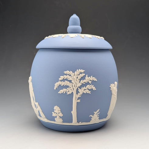 British Vintage Wedgwood Biscuit Barrel Jasperware in Pale Blue