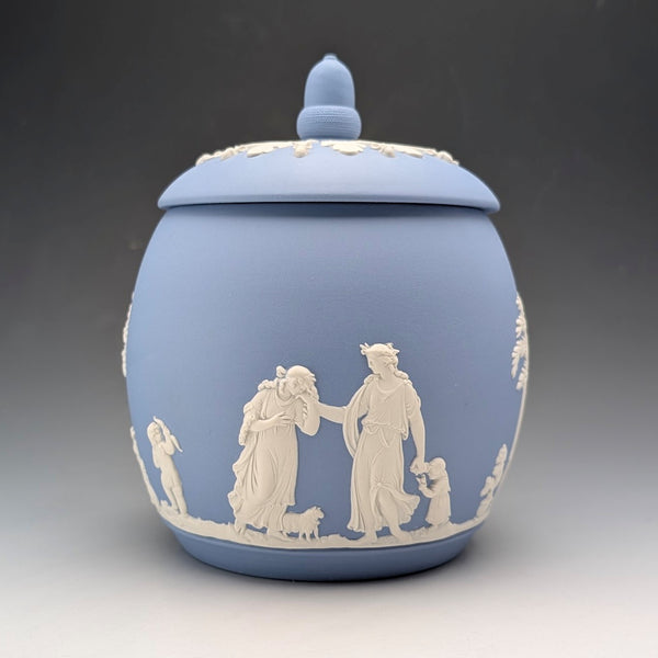 英國復古韋奇伍德餅乾桶形碧玉器,淺藍色