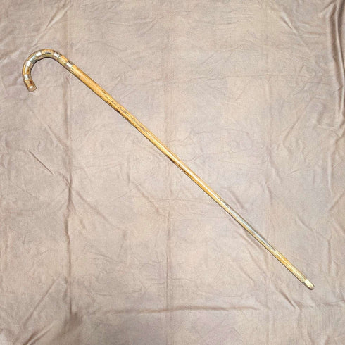 復古棕色杖身,彎柄,鎳環裝飾,手杖,94厘米