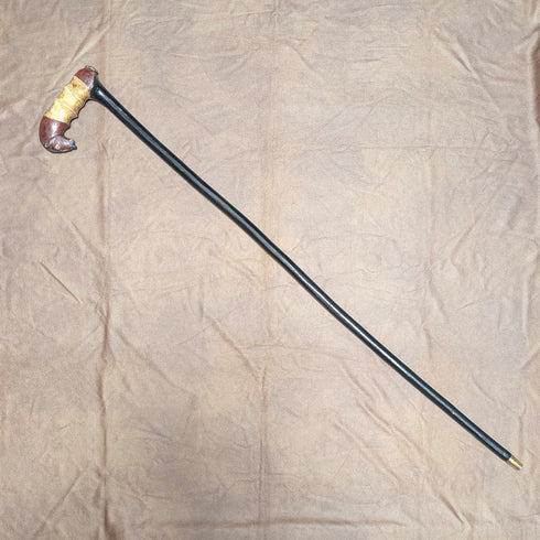 Vintage black shaft, painted horse-carved handle walking stick, 94cm