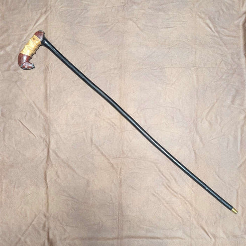 Vintage black shaft, painted horse-carved handle walking stick, 94cm