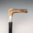 Antique black shaft, sterling silver embellishment, antler L-handle walking stick, 86cm