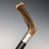 Antique black shaft, sterling silver embellishment, antler L-handle walking stick, 86cm