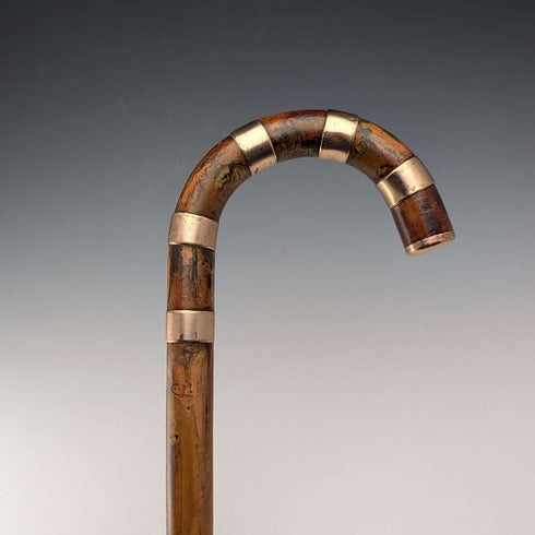 復古棕色杖身,彎柄,鎳環裝飾,手杖,94厘米