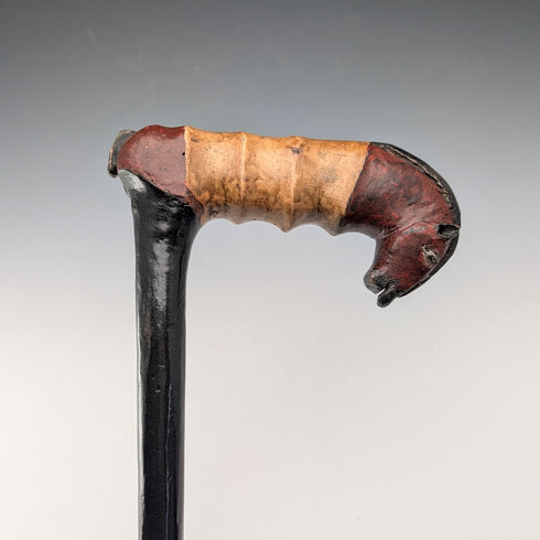 Vintage black shaft, painted horse-carved handle walking stick, 94cm