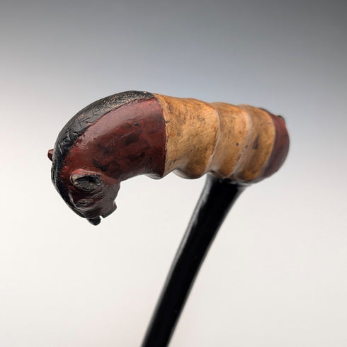 Vintage black shaft, painted horse-carved handle walking stick, 94cm