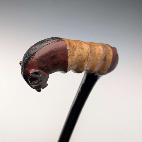 Vintage black shaft, painted horse-carved handle walking stick, 94cm