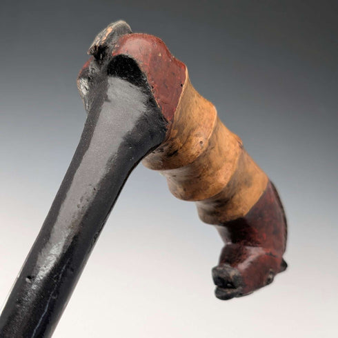 Vintage black shaft, painted horse-carved handle walking stick, 94cm