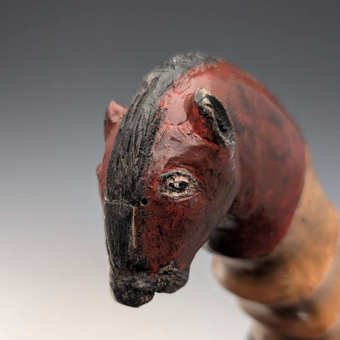 Vintage black shaft, painted horse-carved handle walking stick, 94cm