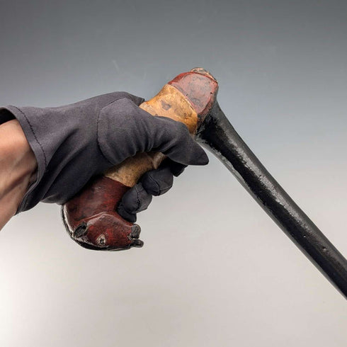 Vintage black shaft, painted horse-carved handle walking stick, 94cm
