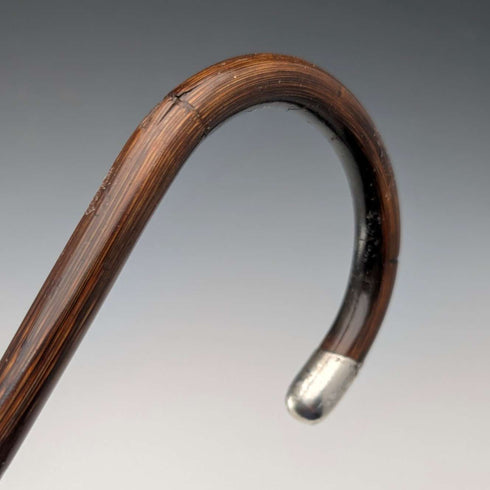 1919年英國古董棕色杖身,彎柄,純銀裝飾輕便手杖,91厘米