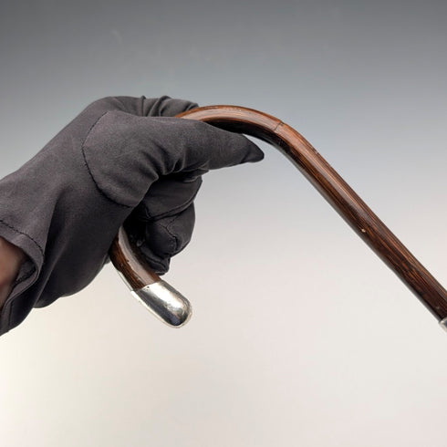 1919年英國古董棕色杖身,彎柄,純銀裝飾輕便手杖,91厘米