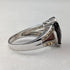 Vintage sterling silver smoky quartz and citrine enamel inlay ring (size 17)