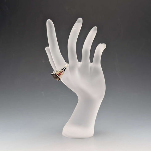 Vintage sterling silver smoky quartz and citrine enamel inlay ring (size 17)