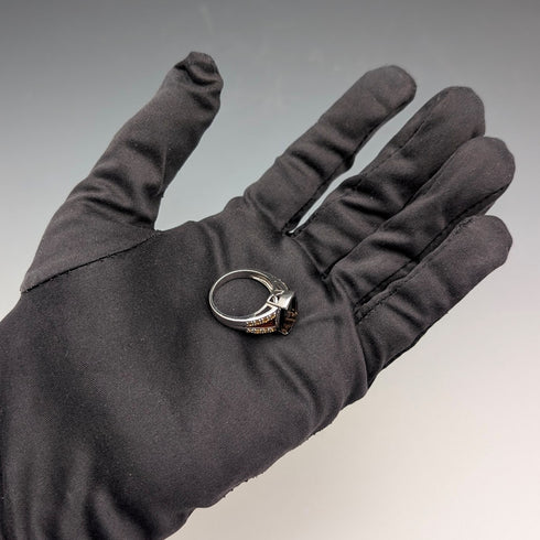 Vintage sterling silver smoky quartz and citrine enamel inlay ring (size 17)