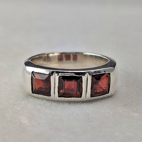 復古純銀石榴石戒指(17號)