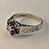 British Vintage Sterling Silver Garnet & Zirconia Flower Ring (Size 15)