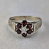 British Vintage Sterling Silver Garnet & Zirconia Flower Ring (Size 15)