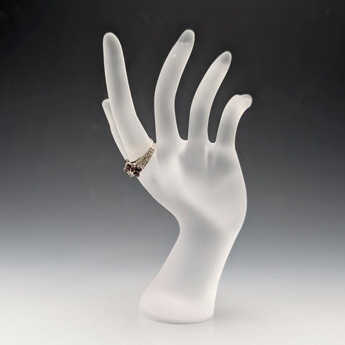 British Vintage Sterling Silver Garnet & Zirconia Flower Ring (Size 15)