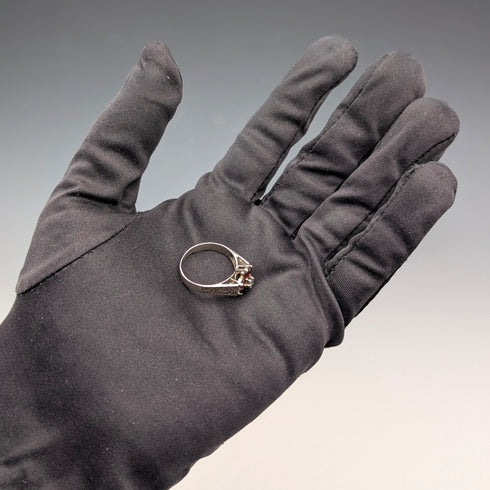 British Vintage Sterling Silver Garnet & Zirconia Flower Ring (Size 15)