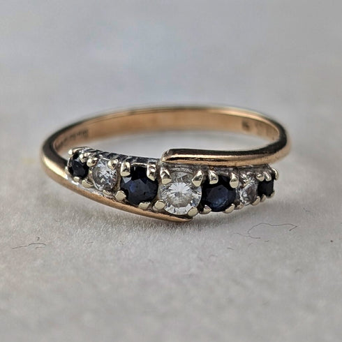 1984 British Vintage K9 Gold Sapphire & Zirconia Ring (Japanese size 12)