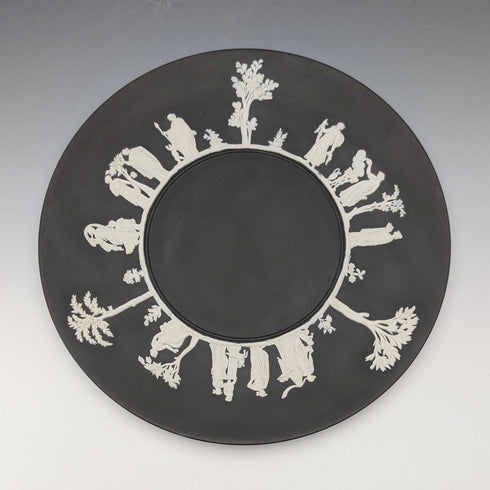British Vintage Wedgwood Black Jasperware Plate, 23cm Diameter, Boxed