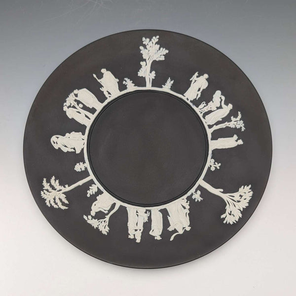 British Vintage Wedgwood Black Jasperware Plate, 23cm Diameter, Boxed