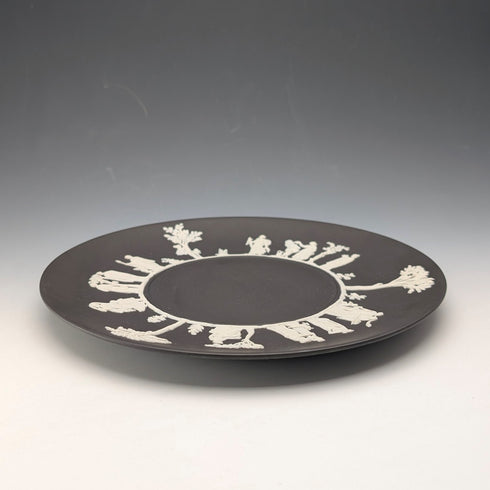 British Vintage Wedgwood Black Jasperware Plate, 23cm Diameter, Boxed