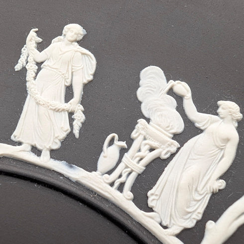 British Vintage Wedgwood Black Jasperware Plate, 23cm Diameter, Boxed