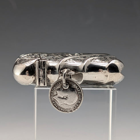 1895年英國古董純銀火柴盒,重36克,附1919年硬幣,托馬斯·海耶斯